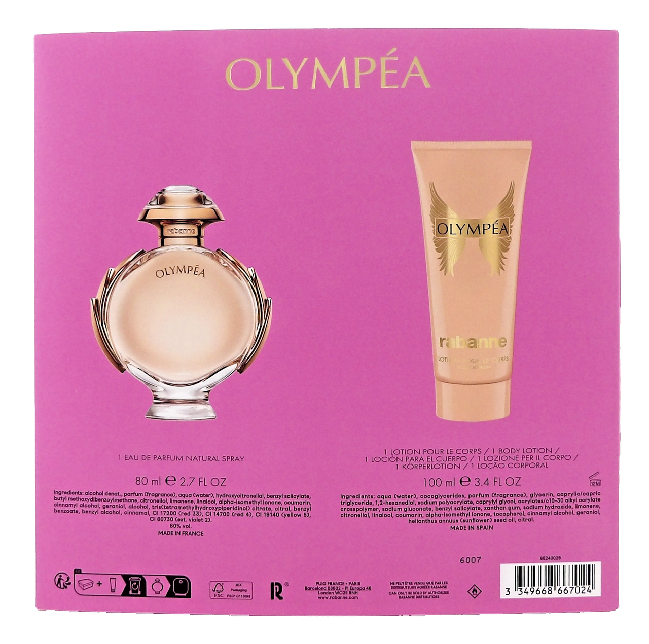 Olympea by Rabanne 2.7oz Eau de Parfum Spray+ 3.4oz Body Lotion. New Women's SET