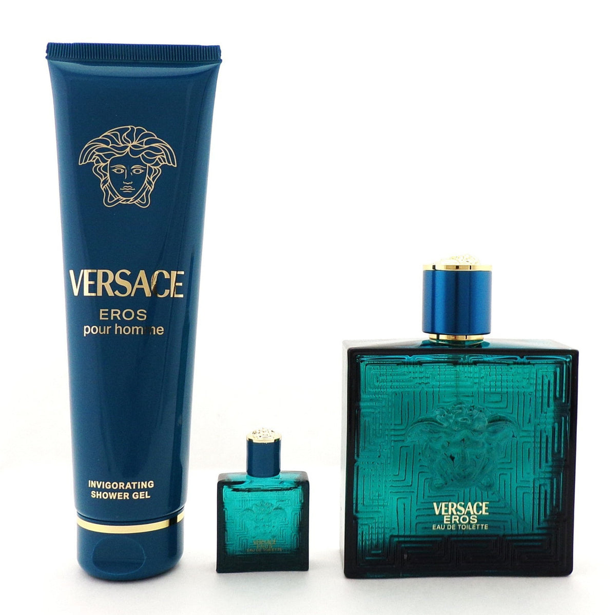Versace EROS  Pour Homme 3 pcs Set 3.4 oz EDT Spray + 0.17 oz EDT Mini + 5.0 S/G