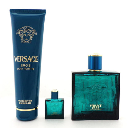 Versace EROS  Pour Homme 3 pcs Set 3.4 oz EDT Spray + 0.17 oz EDT Mini + 5.0 S/G