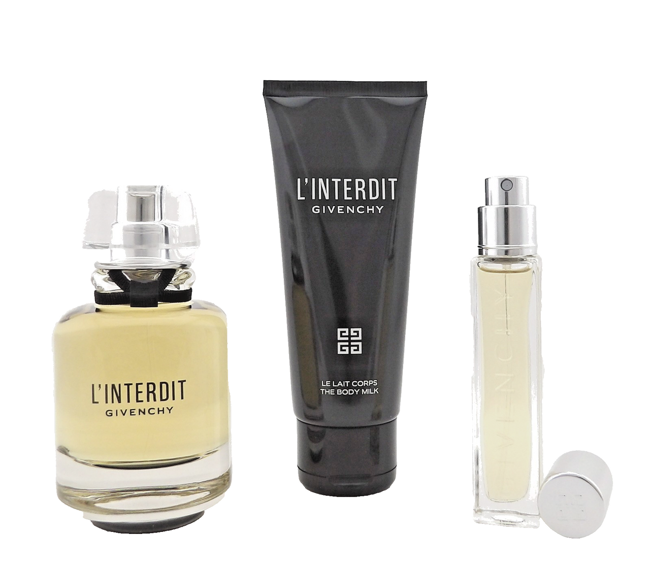 Givenchy L'Interdit 1.7oz & 12.5ml EDP Spray + 2.5oz Body Milk. New Women's Set