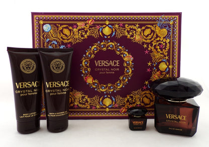 Versace CRYSTAL NOIR 4 pcs Set: 3.0oz EDP Spray & 5ml EDP + 3.4oz B/Lot & Sh/G
