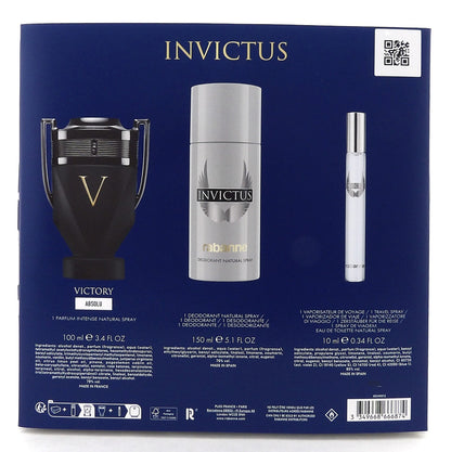 Rabanne Invictus Victory ABSOLU 3.4oz Parfum Intense 3Pcs Men's Set. DAMAGED Box