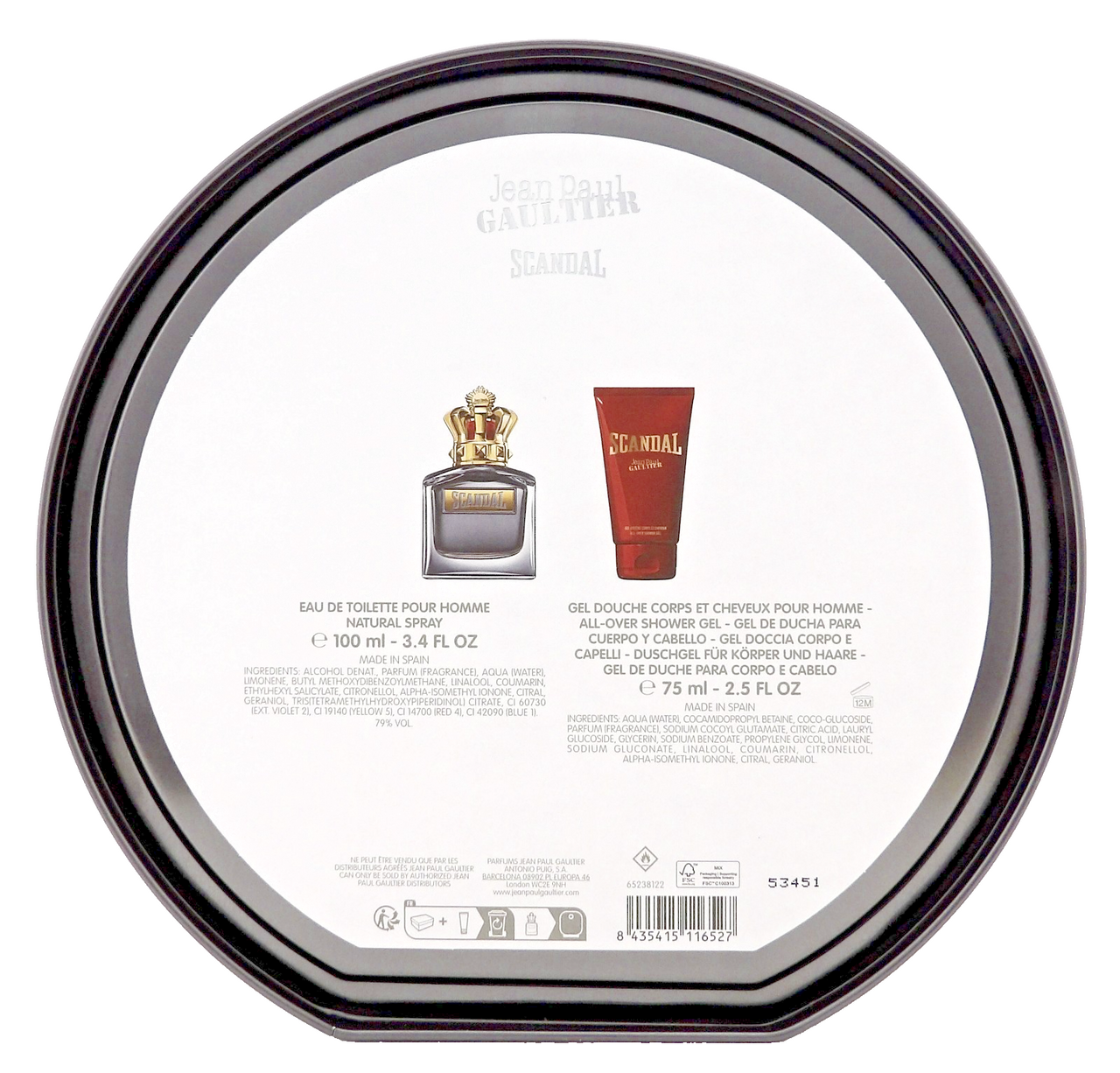 Scandal by Jean Paul Gaultier 3.4oz EDT Spray + 2.5oz Shower Gel. New Men's SET