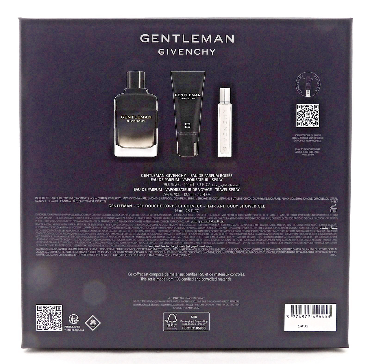 Givenchy Gentleman 3.3 oz & 12.5 ml EDP BOISEE + 2.5 oz Shower Gel New Men's SET