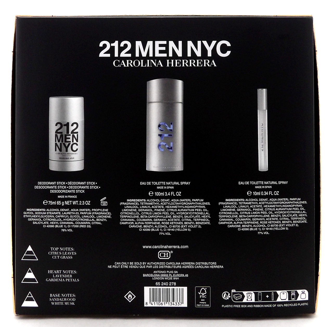 212 MEN NYC by Carolina Herrera 3.4 oz&10 ml EDT Spray+ 2.3 oz Deo Stick New SET