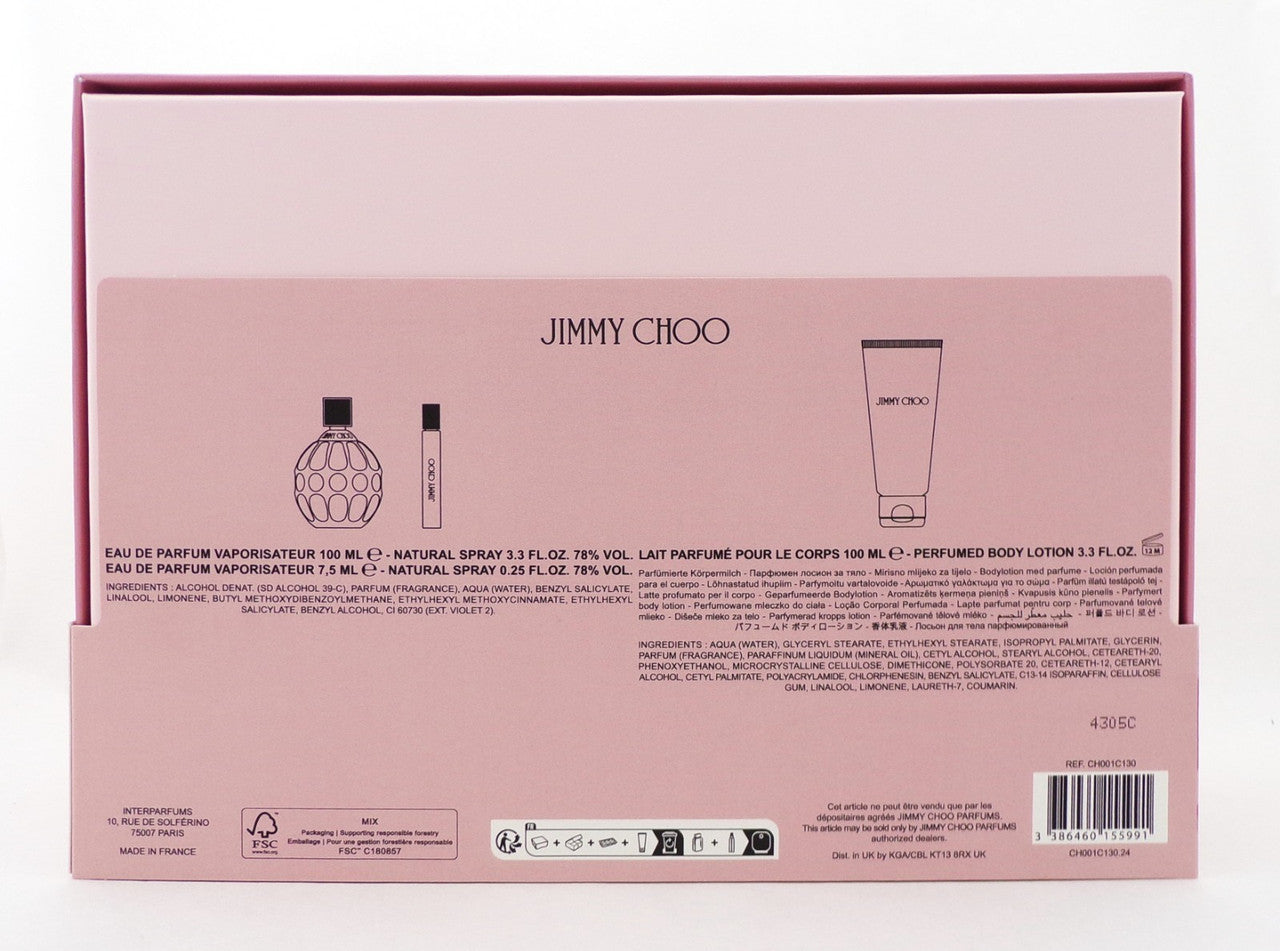 JIMMY CHOO by Jimmy Choo 3.3 oz & 0.25 oz EDP Spray + 3.3oz B/Lotion Women's SET