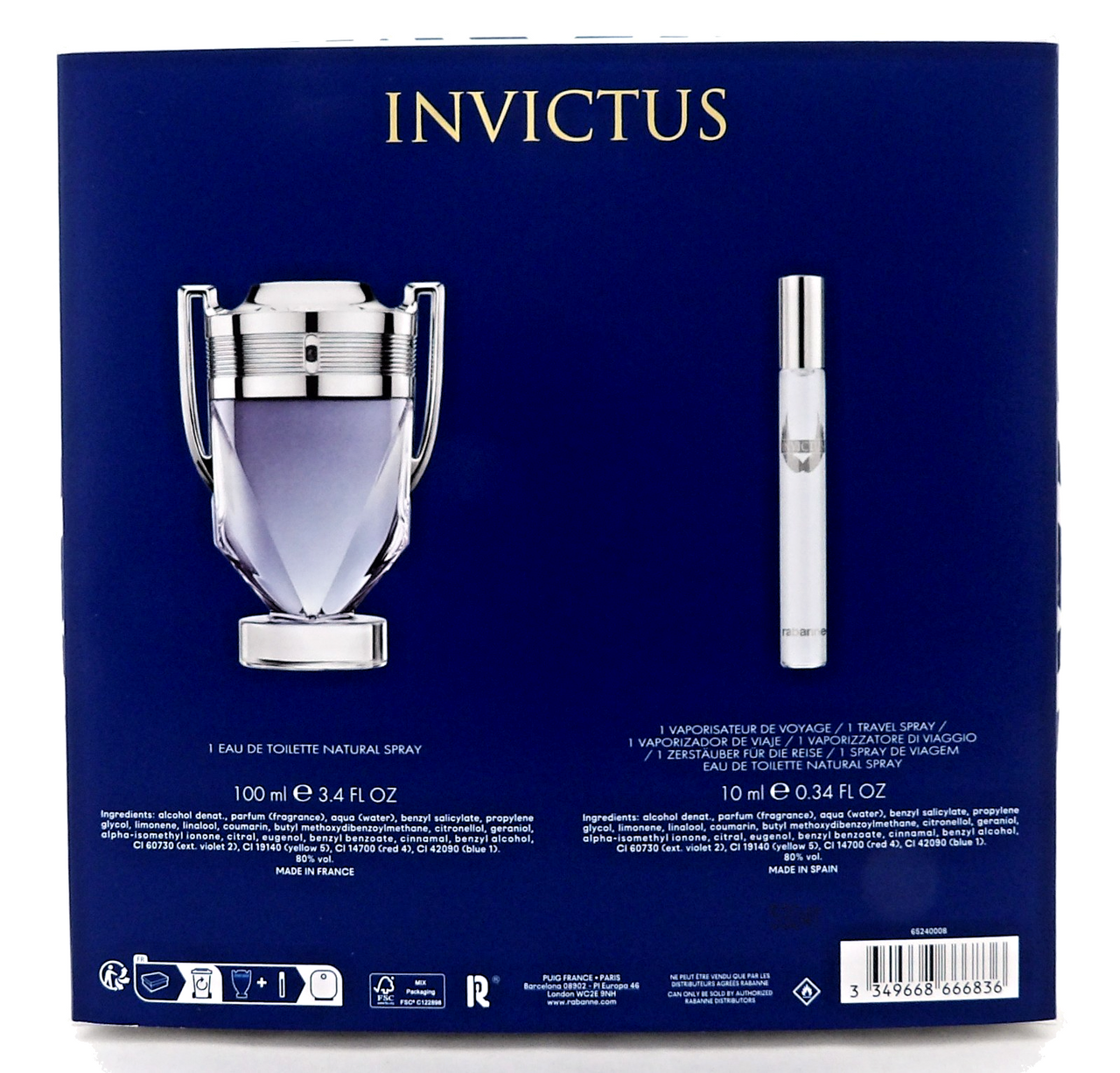 Invictus by Rabanne 3.4 oz + 10 ml Eau de Toilette Spray. New SET for Men
