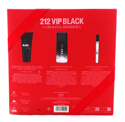 212 VIP BLACK Carolina Herrera 3.4 oz + 0.34 oz EDP Spray + 3.4 oz S/Gel New Set
