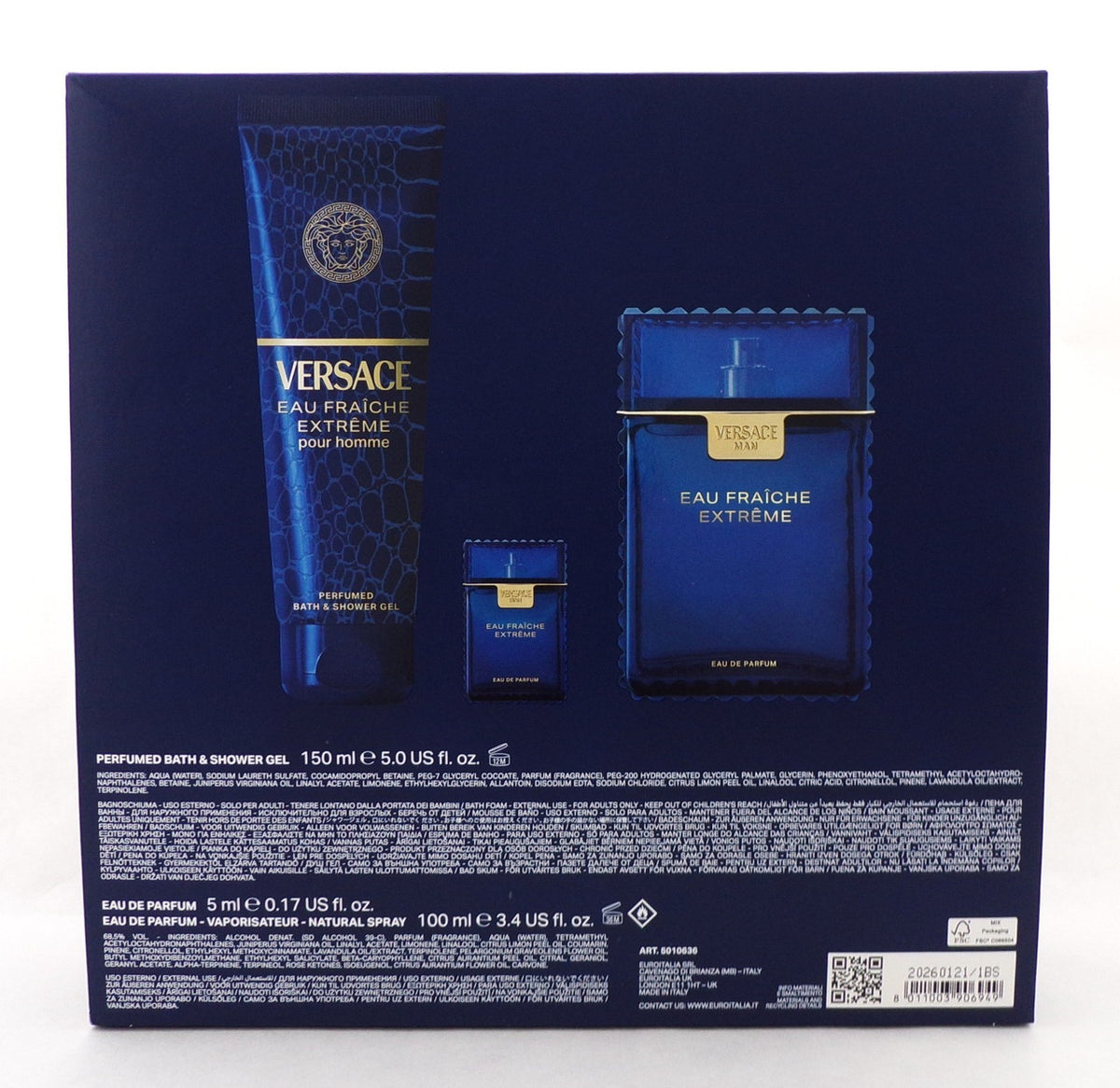 Versace EAU FRAICHE Extreme Pour Homme 3.4 oz. & 0.17 oz. EDP + 5.0 oz S/Gel SET