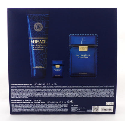 Versace EAU FRAICHE Extreme Pour Homme 3.4 oz. & 0.17 oz. EDP + 5.0 oz S/Gel SET