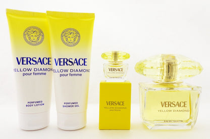Versace YELLOW DIAMOND 4 Pcs Set: 3.0 EDT Spray & 5 ml Mini + 3.4 S/G + 3.4 B/L