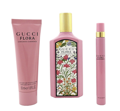 Gucci Flora Gorgeous Gardenia 3.3 oz & 10 ml EDP Spray + 1.6 oz B/Lotion New SET