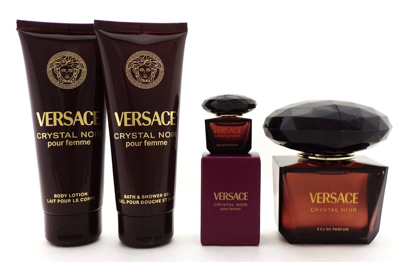 Versace CRYSTAL NOIR 4 pcs Set: 3.0oz EDP Spray & 5ml EDP + 3.4oz B/Lot & Sh/G