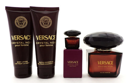 Versace CRYSTAL NOIR 4 pcs Set: 3.0oz EDP Spray & 5ml EDP + 3.4oz B/Lot & Sh/G
