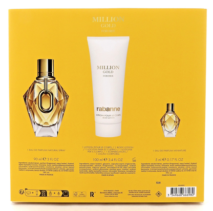 Million GOLD for Her by Rabanne 3.0 oz & 5 ml EDP + 3.4 oz Body Lotion. New SET
