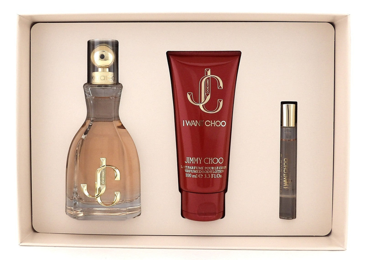 Jimmy Choo I WANT CHOO 3.3 oz & 0.25 oz EDP Spray + 3.3 oz B/Lotion. New SET