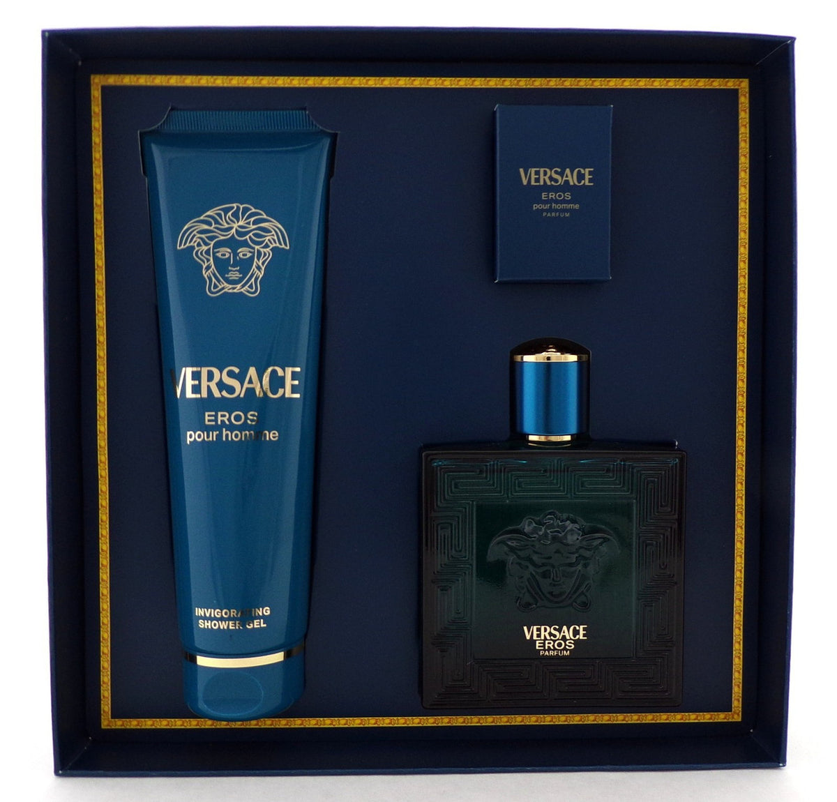 Versace EROS  Pour Homme 3 pcs Set 3.4 Parfum Spray + 0.17 Parfum Mini + 5.0 S/G