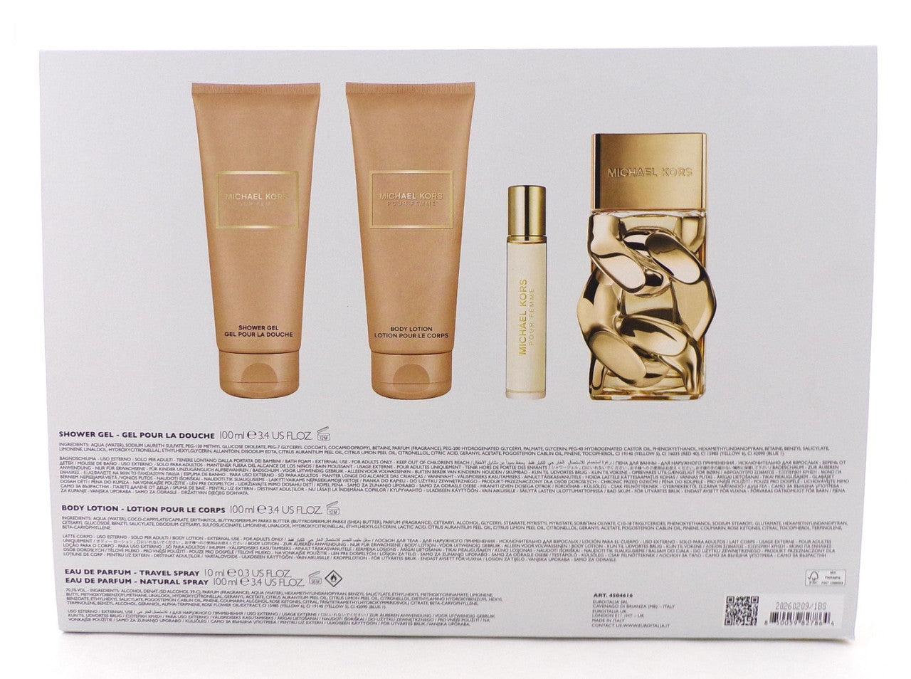 Michael Kors Pour Femme 4 Pcs Set: 3.4 oz. EDP Spray + Travel + B/Lot + S/Gel
