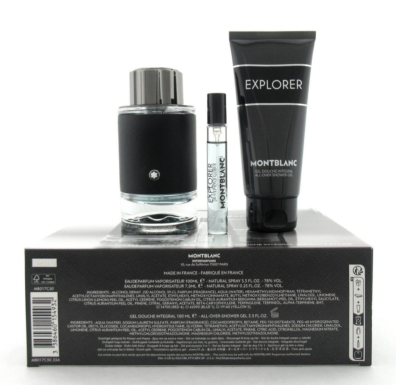 Mont Blanc Explorer 3.3 oz & 7.5 ml EDP Spray +3.3 oz Shower Gel New Damaged Box