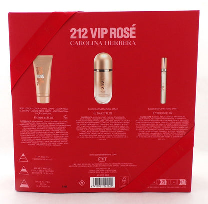 212 VIP ROSE by Carolina Herrera 2.7 & 0.34 EDP Spray + 3.4 Body Lotion. New SET