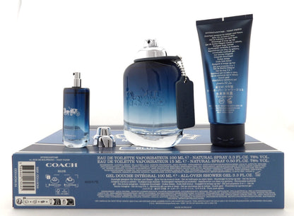 COACH BLUE 3.3oz & 0.5oz Eau de Toilette Spray + 3.3 oz Shower Gel New Men's SET