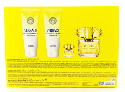 Versace YELLOW DIAMOND 4 Pcs Set: 3.0 EDT Spray & 5 ml Mini + 3.4 S/G + 3.4 B/L