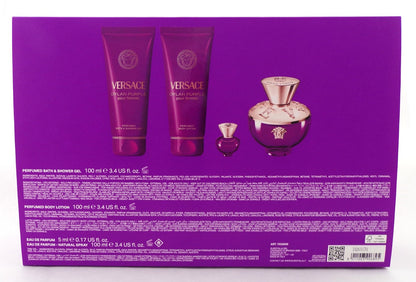 Versace DYLAN PURPLE 4 Pcs Set: 3.4 oz + 5ml EDP +3.4 oz Sh/Gel +3.4oz B/Lot NEW