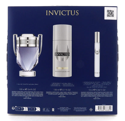 Invictus by Rabanne 3.4 oz & 10 ml EDT Spray + 5.1 oz Deo Spray. New DAMAGED Box