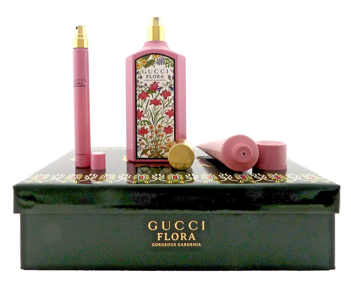 Gucci Flora Gorgeous Gardenia 3.3 oz & 10 ml EDP Spray + 1.6 oz B/Lotion New SET