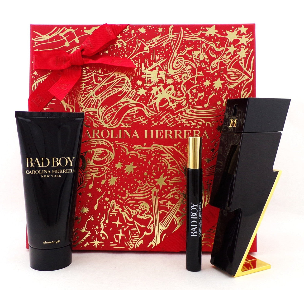 Bad Boy by Carolina Herrera 3 Pc Set for Men: 1.7oz & 0.34oz EDT Spray+S/Gel New