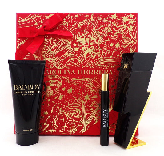 Bad Boy by Carolina Herrera 3 Pc Set for Men: 1.7oz & 0.34oz EDT Spray+S/Gel New