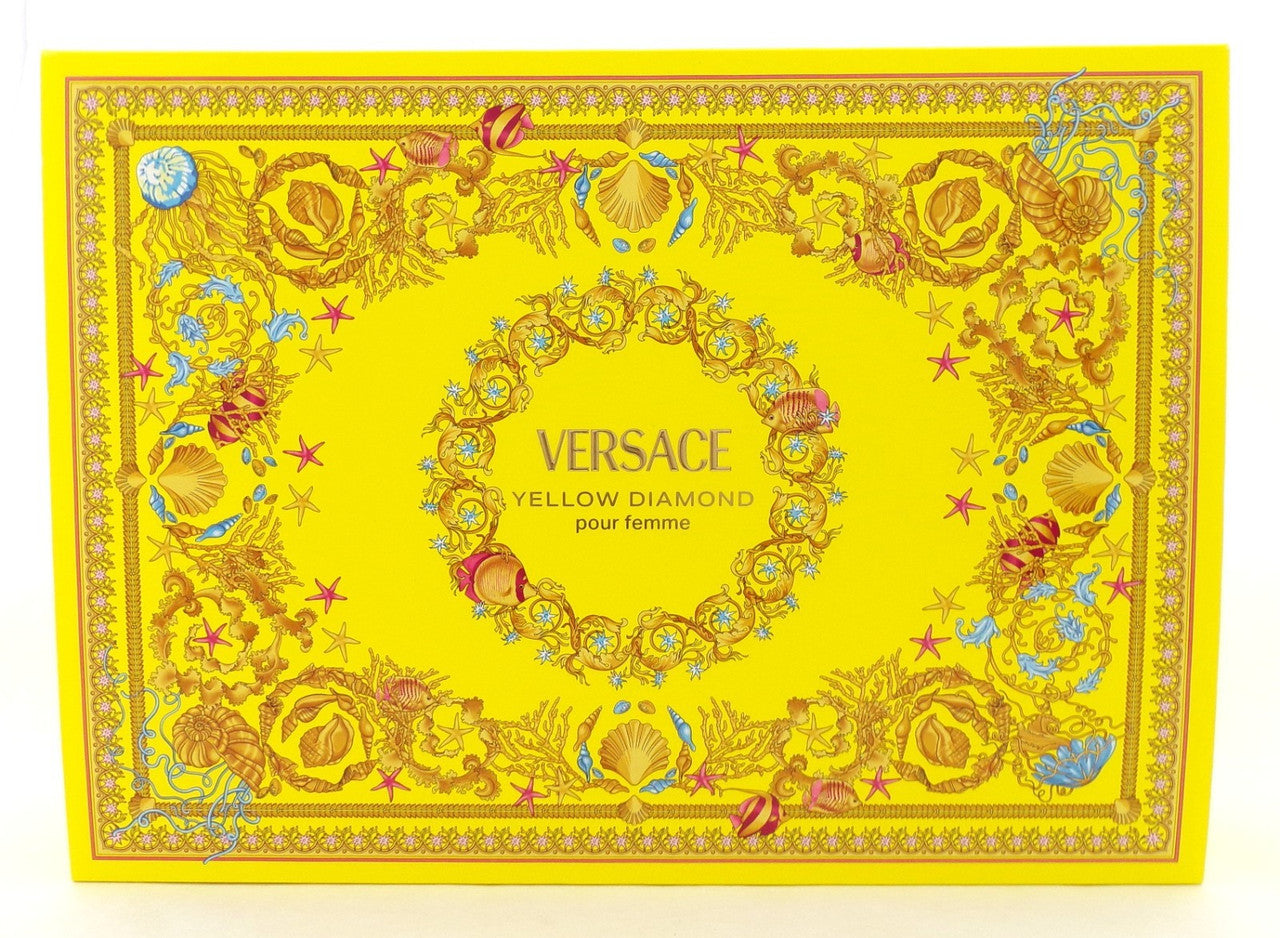 Versace YELLOW DIAMOND 4 Pcs Set: 3.0 EDT Spray & 5 ml Mini + 3.4 S/G + 3.4 B/L