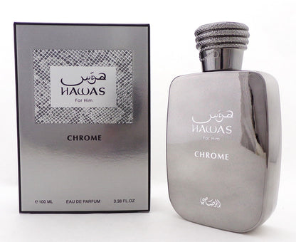 HAWAS for Him CHROME by Rasasi 3.38 oz. EDP Spray for Men. New No Cellophane