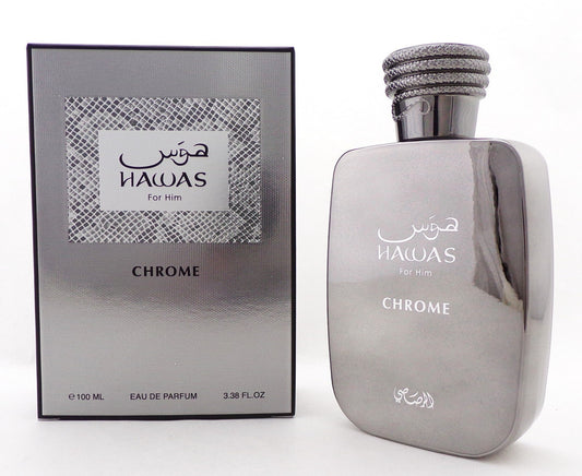 HAWAS for Him CHROME by Rasasi 3.38 oz. EDP Spray for Men. New No Cellophane