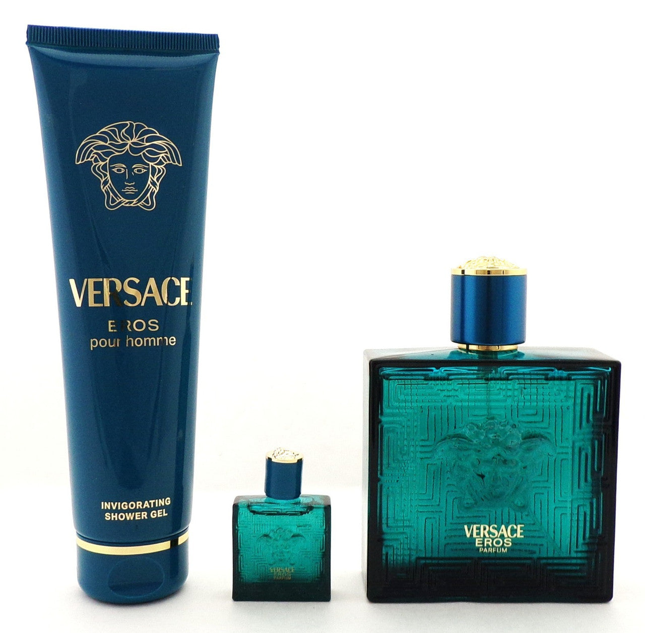 Versace EROS  Pour Homme 3 pcs Set 3.4 Parfum Spray + 0.17 Parfum Mini + 5.0 S/G