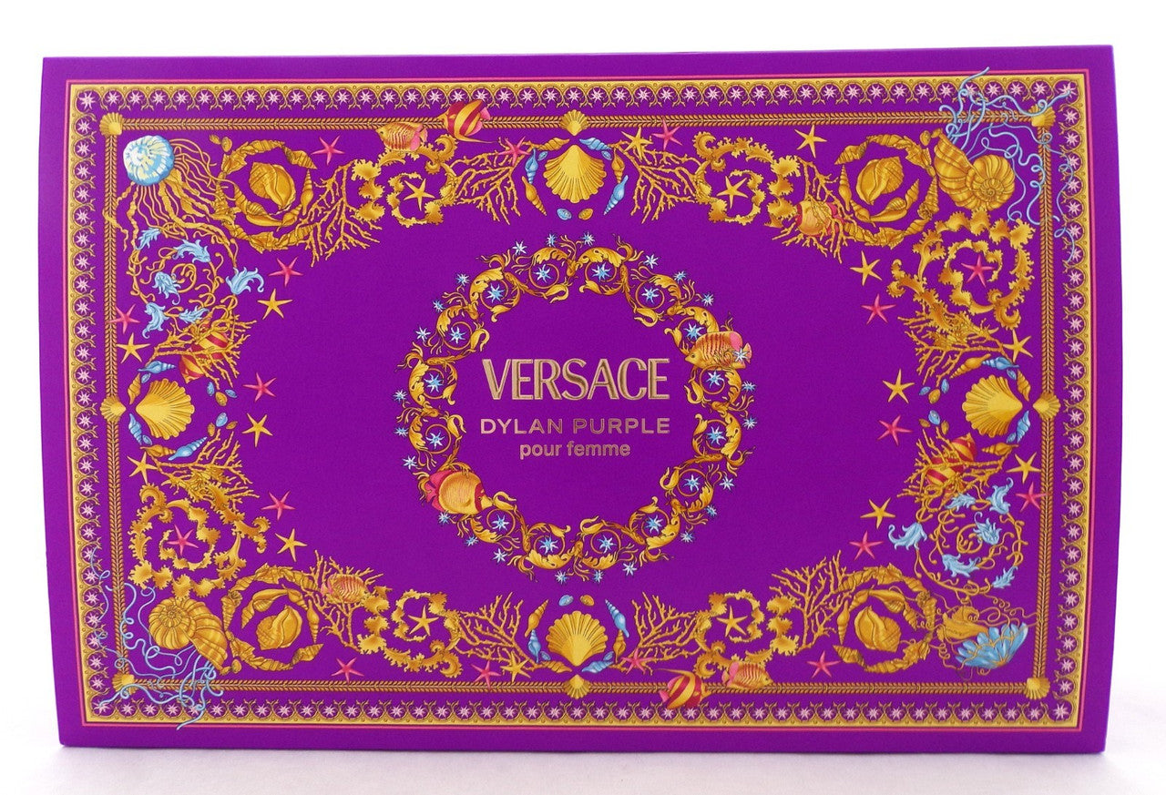 Versace DYLAN PURPLE 4 Pcs Set: 3.4 oz + 5ml EDP +3.4 oz Sh/Gel +3.4oz B/Lot NEW
