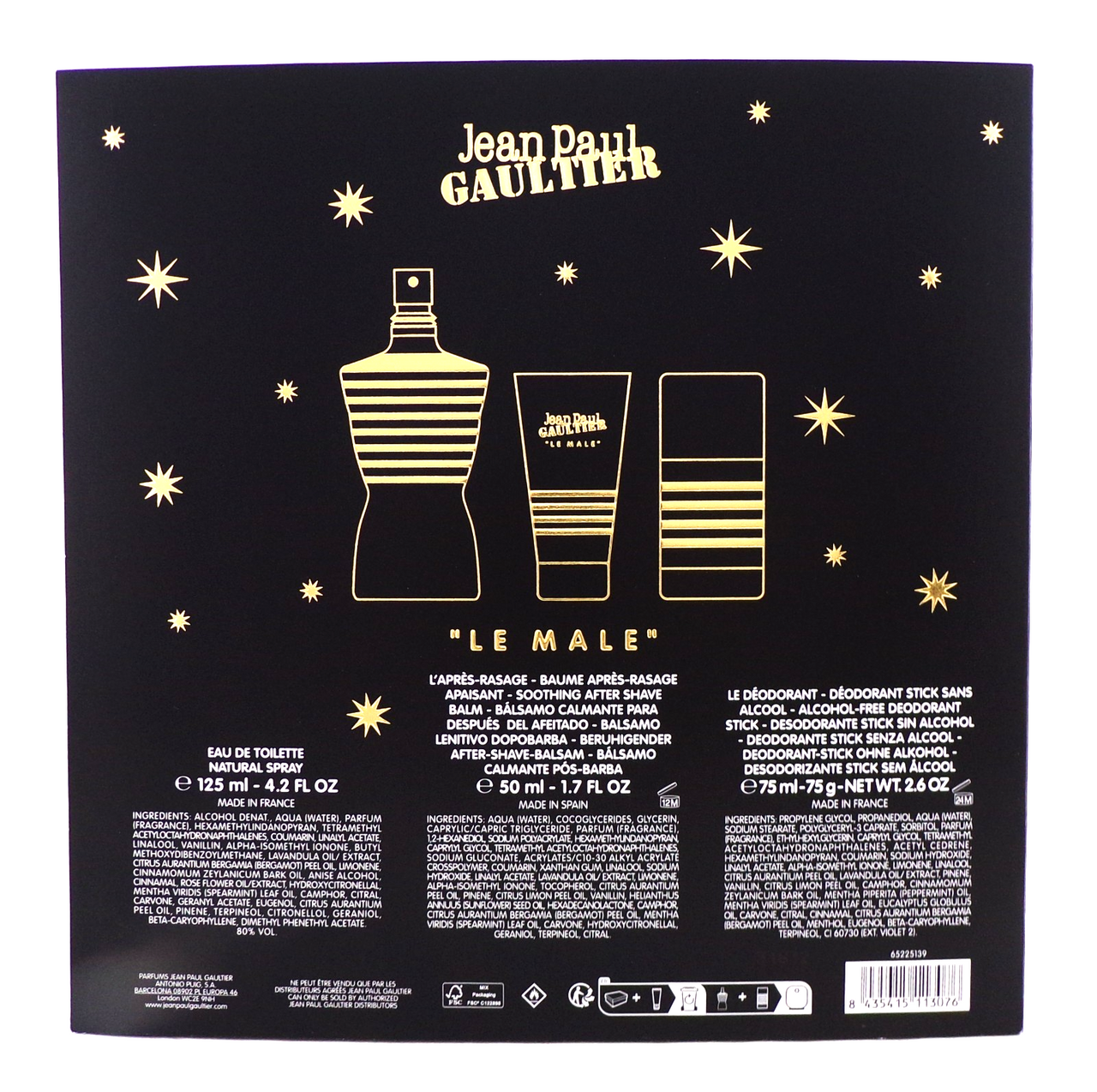 Jean Paul Gaultier LE MALE 3 Pcs Set: 4.2 EDT + 1.7 A/Shave + 2.6 Deo Stick. New