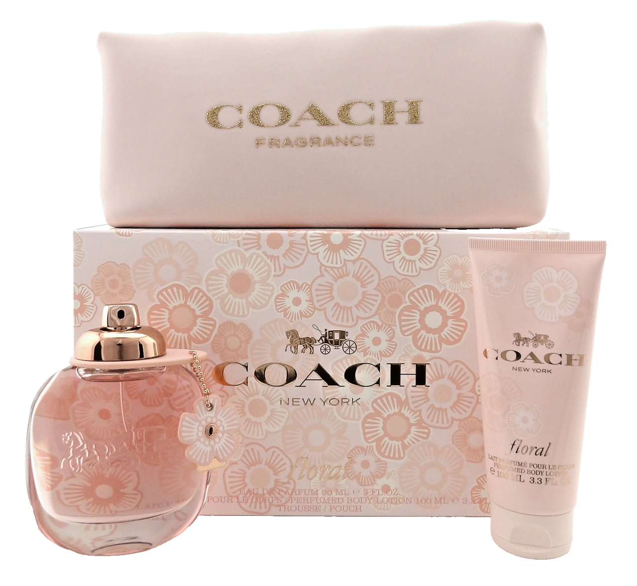 Coach Floral 3.0oz EDP Spray + 3.3oz Body Lotion + Cosmetic Bag. New Women's SET