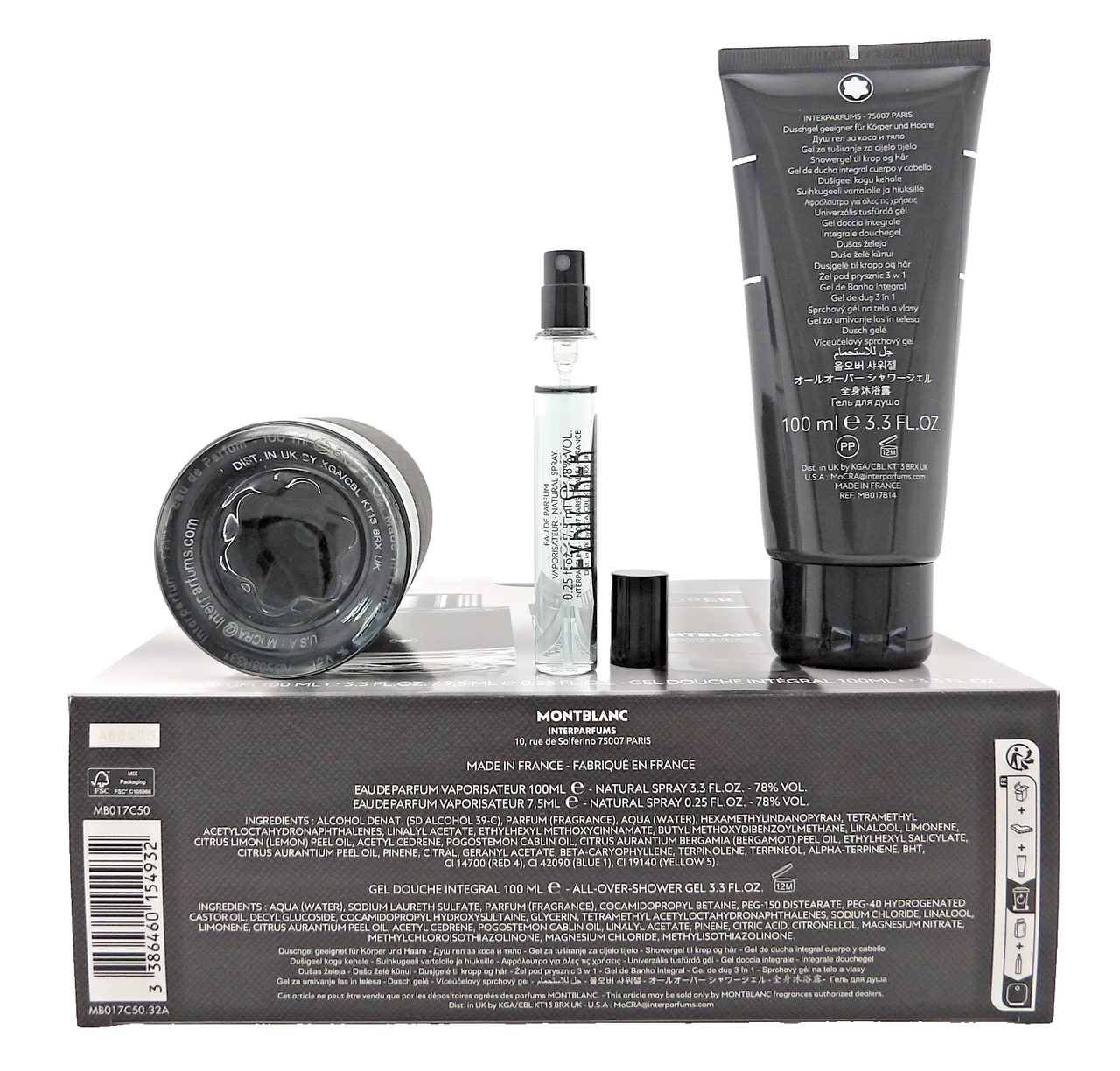 Mont Blanc Explorer 3.3 oz & 7.5 ml EDP Spray +3.3 oz Shower Gel. New Men's SET