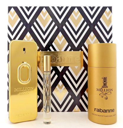 Million GOLD by Rabanne 3.4oz EDP INTENSE Spray+10ml EDT Spray+5 oz Deo. New SET