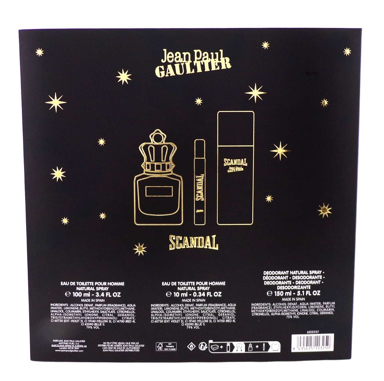 SCANDAL by J.P Gaultier 3.4oz &10 ml EDT Spray + 5.1 Deo Spray 3 Pcs Set for Men