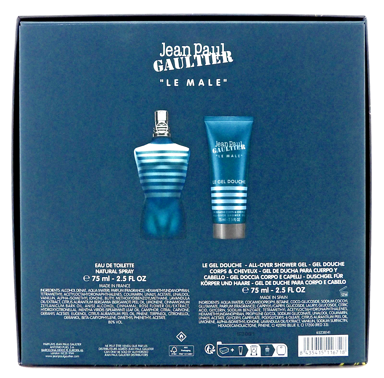 Jean Paul Gaultier LE MALE 2.5 oz. EDT Spray + 2.5 oz. Shower Gel. New Men's SET