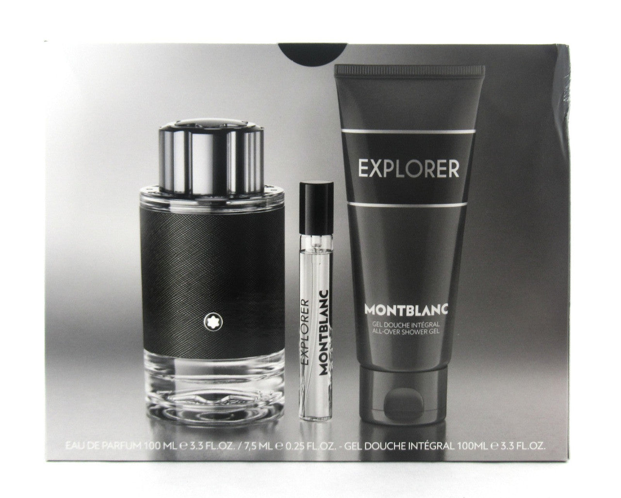 Mont Blanc Explorer 3.3 oz & 7.5 ml EDP Spray +3.3 oz Shower Gel New Damaged Box