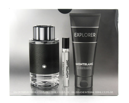Mont Blanc Explorer 3.3 oz & 7.5 ml EDP Spray +3.3 oz Shower Gel New Damaged Box