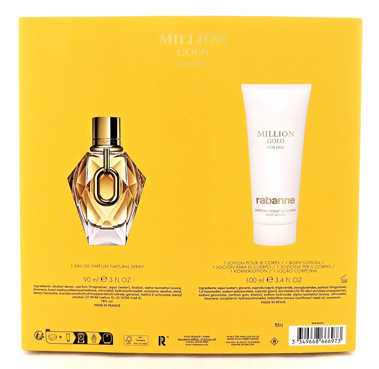 Million GOLD for Her by Rabanne 3.0 oz. EDP Spray + 3.4 oz. Body Lotion. New SET