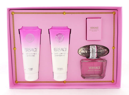 Versace BRIGHT CRYSTAL 4 pcs Set: 3.0oz EDT Spray & 5ml EDT + 3.4oz B/Lot & Sh/G