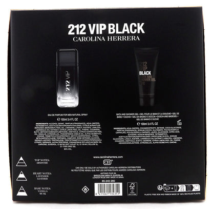 212 VIP BLACK by Carolina Herrera 3.4oz EDP Spray+3.4oz Shower Gel New Men's SET