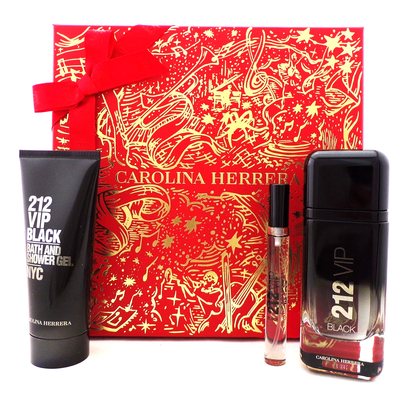 212 VIP BLACK Carolina Herrera 3.4 oz + 0.34 oz EDP Spray + 3.4 oz S/Gel New Set