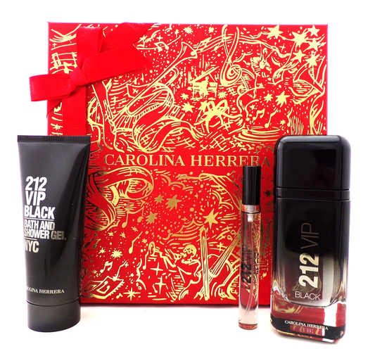 212 VIP BLACK Carolina Herrera 3.4 oz + 0.34 oz EDP Spray + 3.4 oz S/Gel New Set