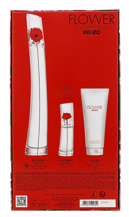 Kenzo FLOWER 3.3 oz. & 0.5 oz EDP Spray + 2.5 oz Body Milk. New Women's SET